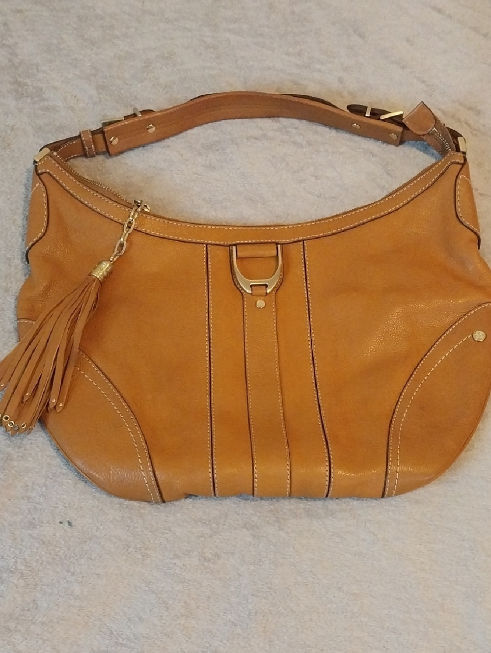 Tan Leather Shoulder Bag with Tassel
